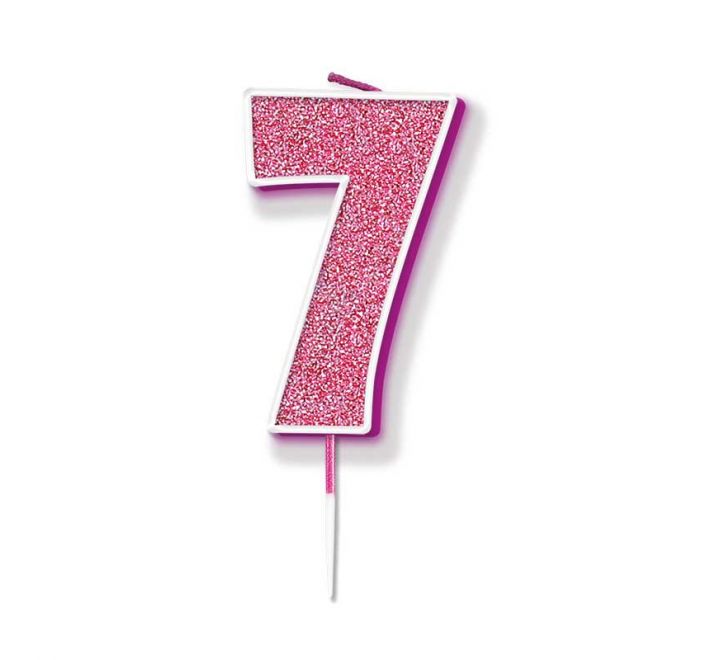 Pink Glitter Number 7 Candle