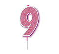 Pink Glitter Number 9 Candle