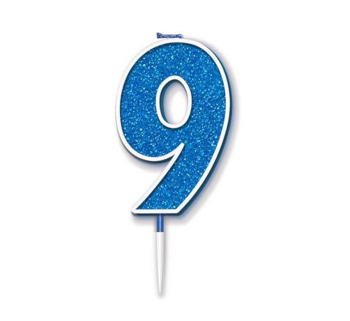 Blue Glitter Number 9 Candle