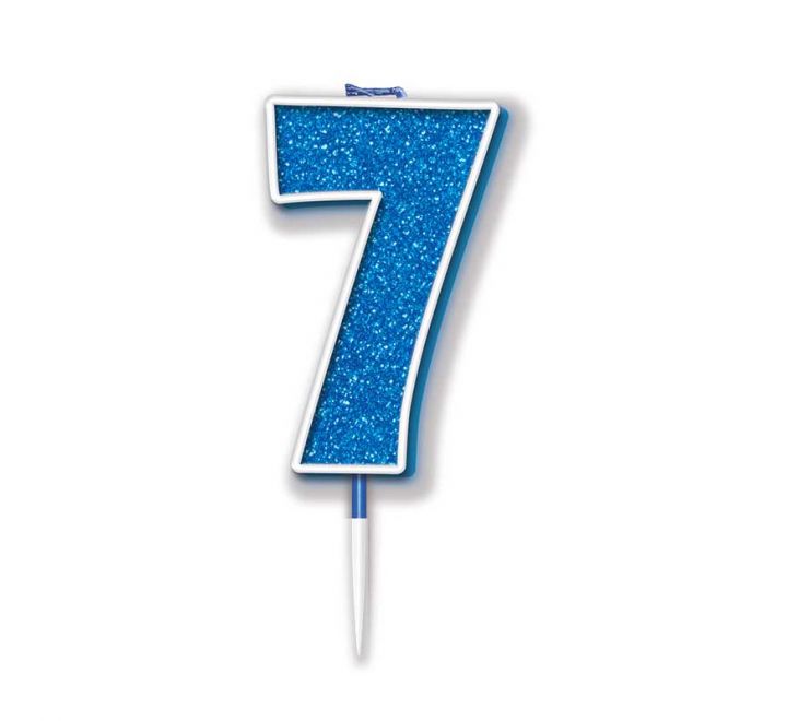 Blue Glitter Number 7 Candle