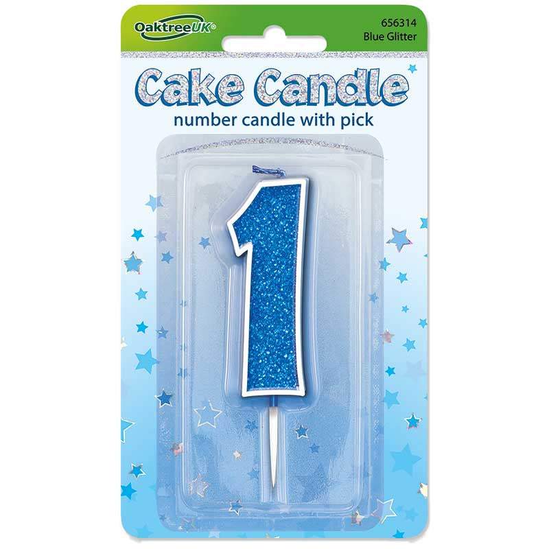 Blue Glitter Number 1 Candle