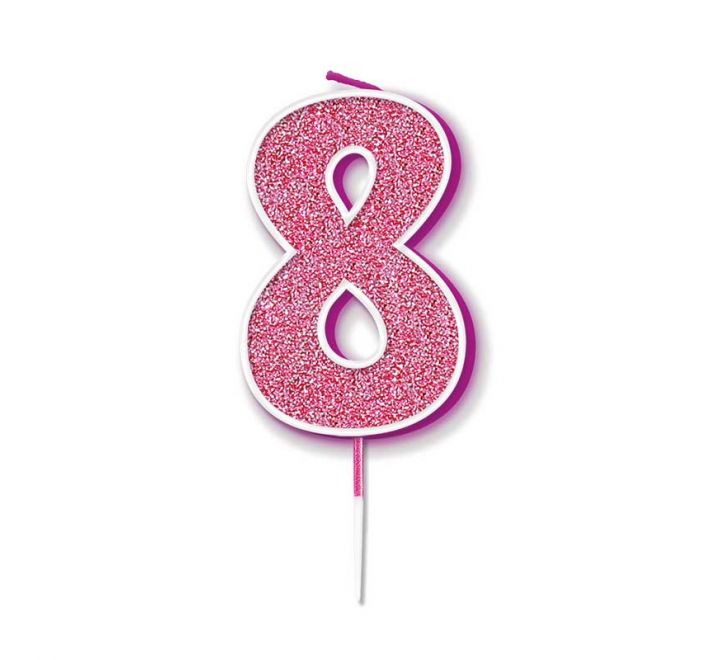 Pink Glitter Number 8 Candle