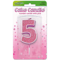 Pink Glitter Number 5 Candle
