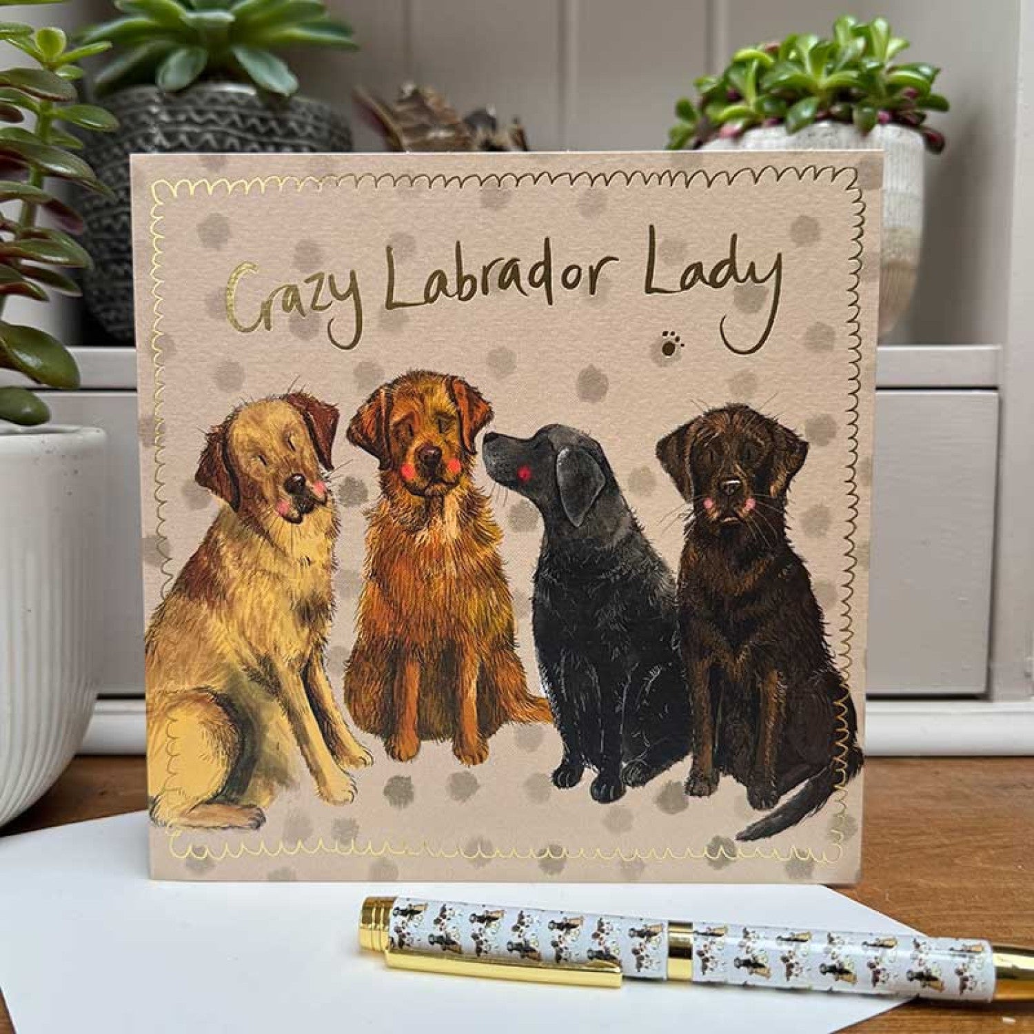 Crazy labrador Lady - Alex Clark blank card