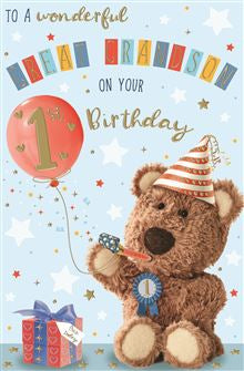 Barley the Brown Bear - Great Grandson 1st Birthday card