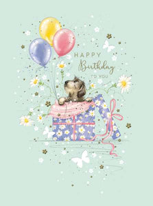 Dog and balloons - birthday card