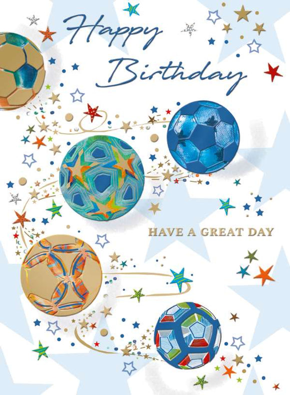Glitzy footballs - birthday card
