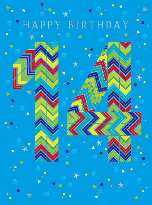14th birthday card blue
