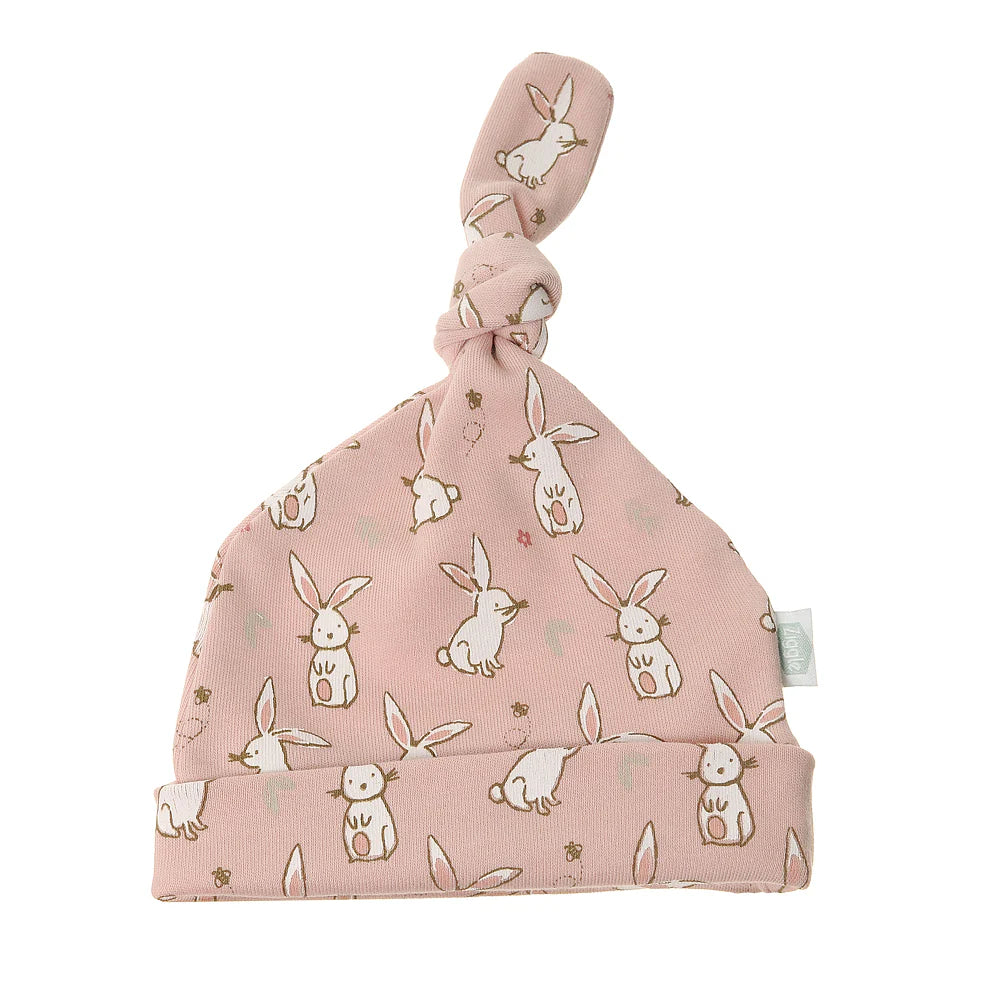 Pink Cotton hat with White rabbits