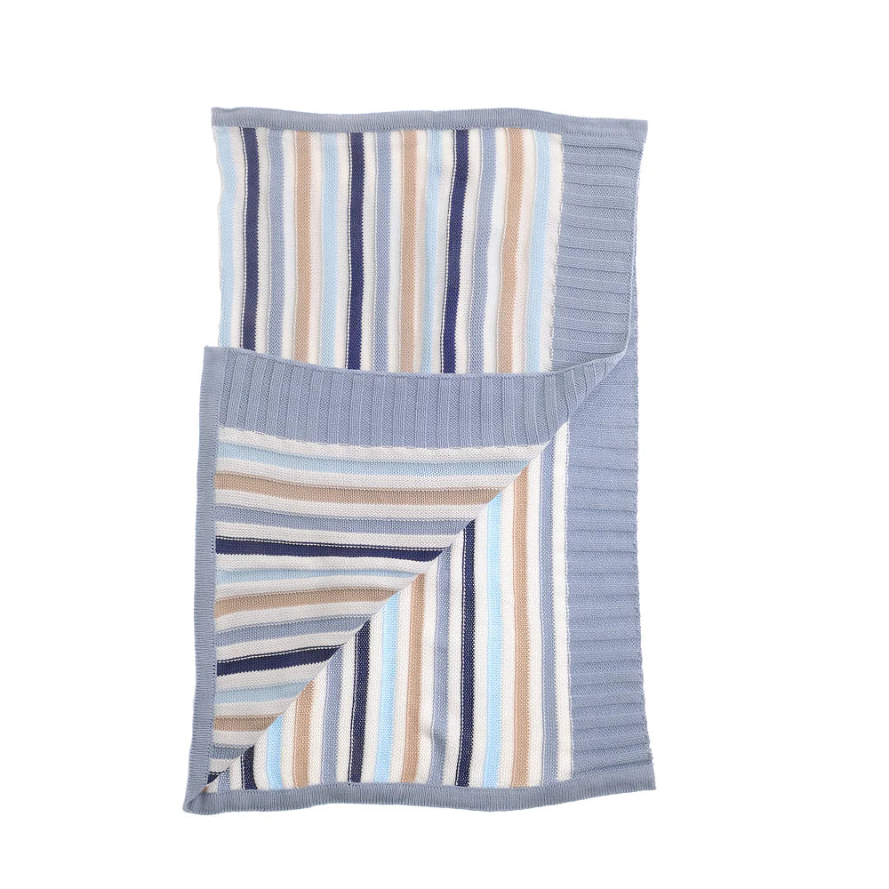 Blue & beige stripes baby blanket