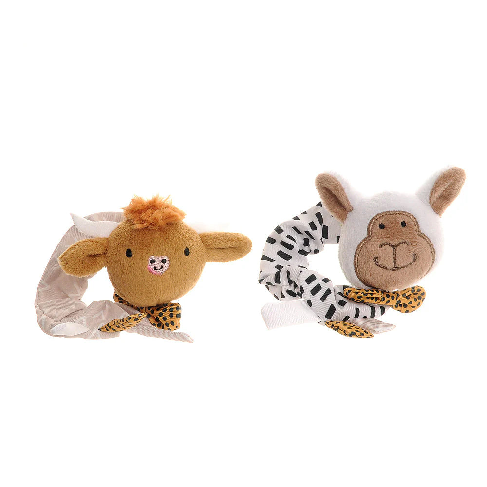 Highland cow & sheep  wrist rattle pair