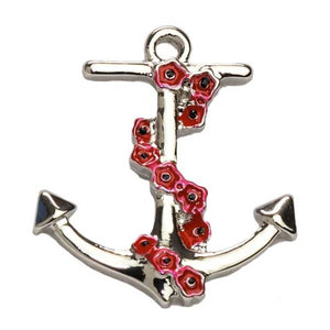 Anchor with poppies - brooch