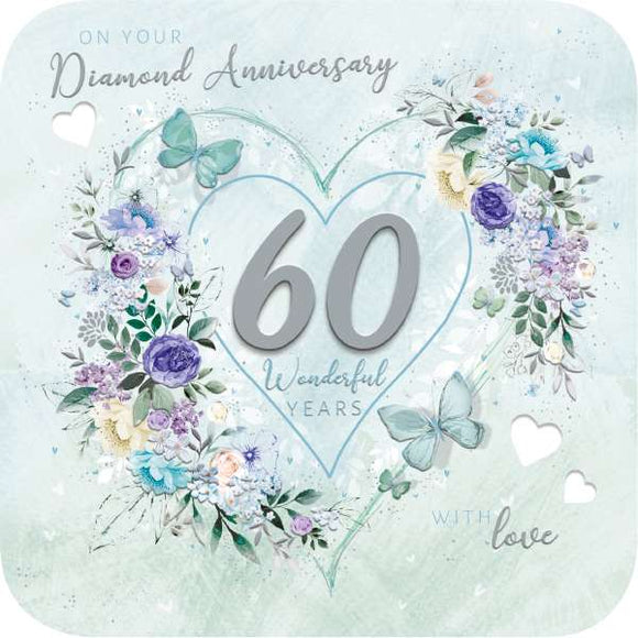Happy 60th Anniversary Card Diamond, 2 Love Birds