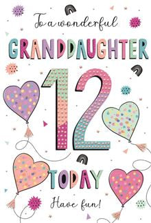 Special Granddaughter on your 12th birthday card