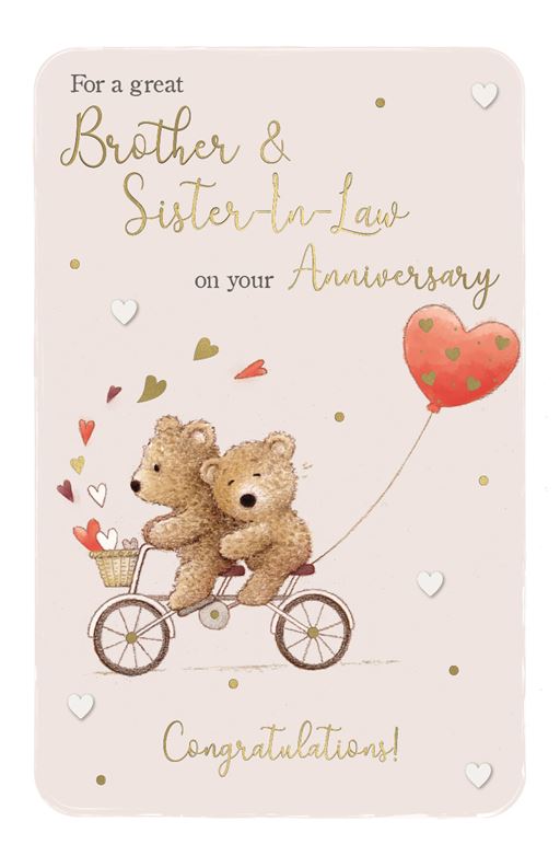 Brother and Sister-in-Law on Your Anniversary card - Barley the Brown Bear