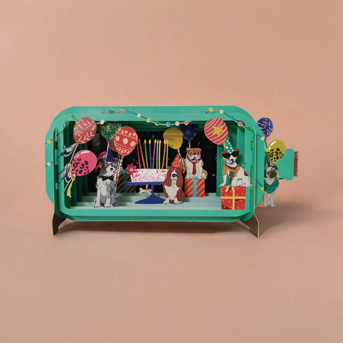 Partying dogs- Message in a Bottle 3d pop up card