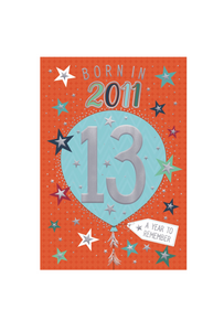 Born in 2011 - 13th birthday card (male)