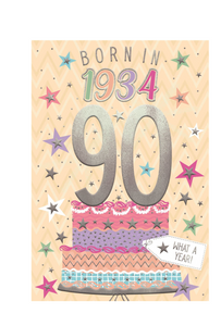 Born in 1934 - 90th birthday card (female)