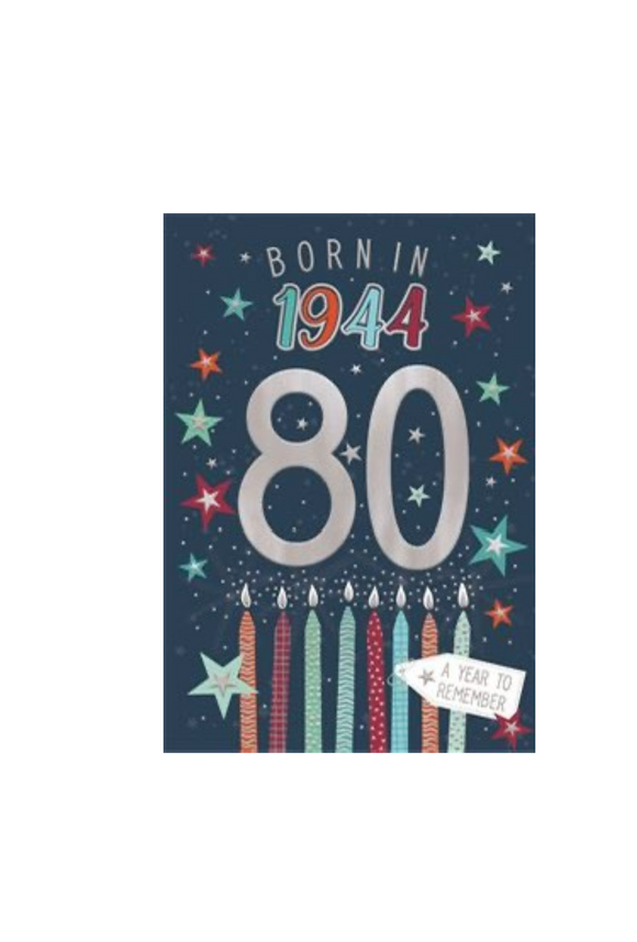 Born in 1944 - 80th birthday card (male)