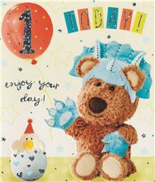 Barley the Little Brown Bear -  1st birthday card