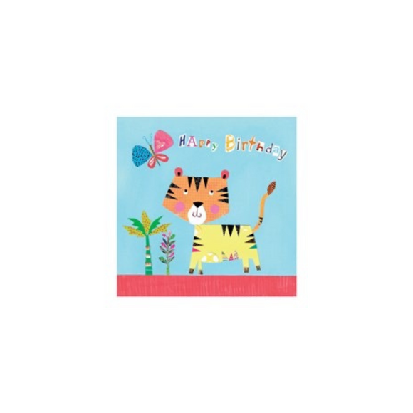 This cute little card is just right for a samll child's birthday and features a friendly looking cartoon tiger and butterfly... 