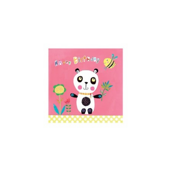 This cute little card is just right for a small child's birthday and features a friendly looking cartoon panda and bee... 