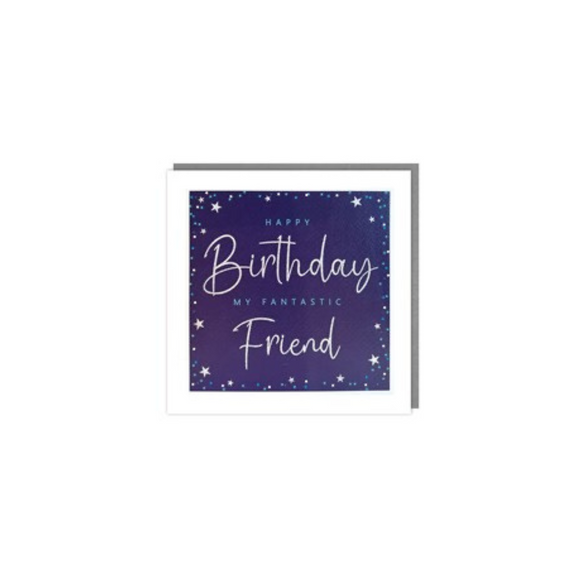 At last , a card for a man than is not sports , cars or beer! This striking card has a deep blue background and the words in blue and silver glitter 