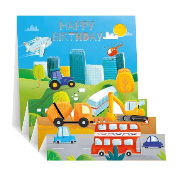 Vehicles - Pop up birthday card