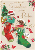 Grandson & Partner (hedgehogs) - Christmas Card