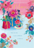 <p>Part of a sumptuous, glitzy range, this Mother's day card has an extravagant look with deeply coloured images and gold detail.&nbsp; Flowers, gifts and a teacup stand out against a two toned background and text reads "Special Wishes for you Mum on Mother's Day...Hope your day is just as special as you are..."</p> <div style="text-align: center;"></div>