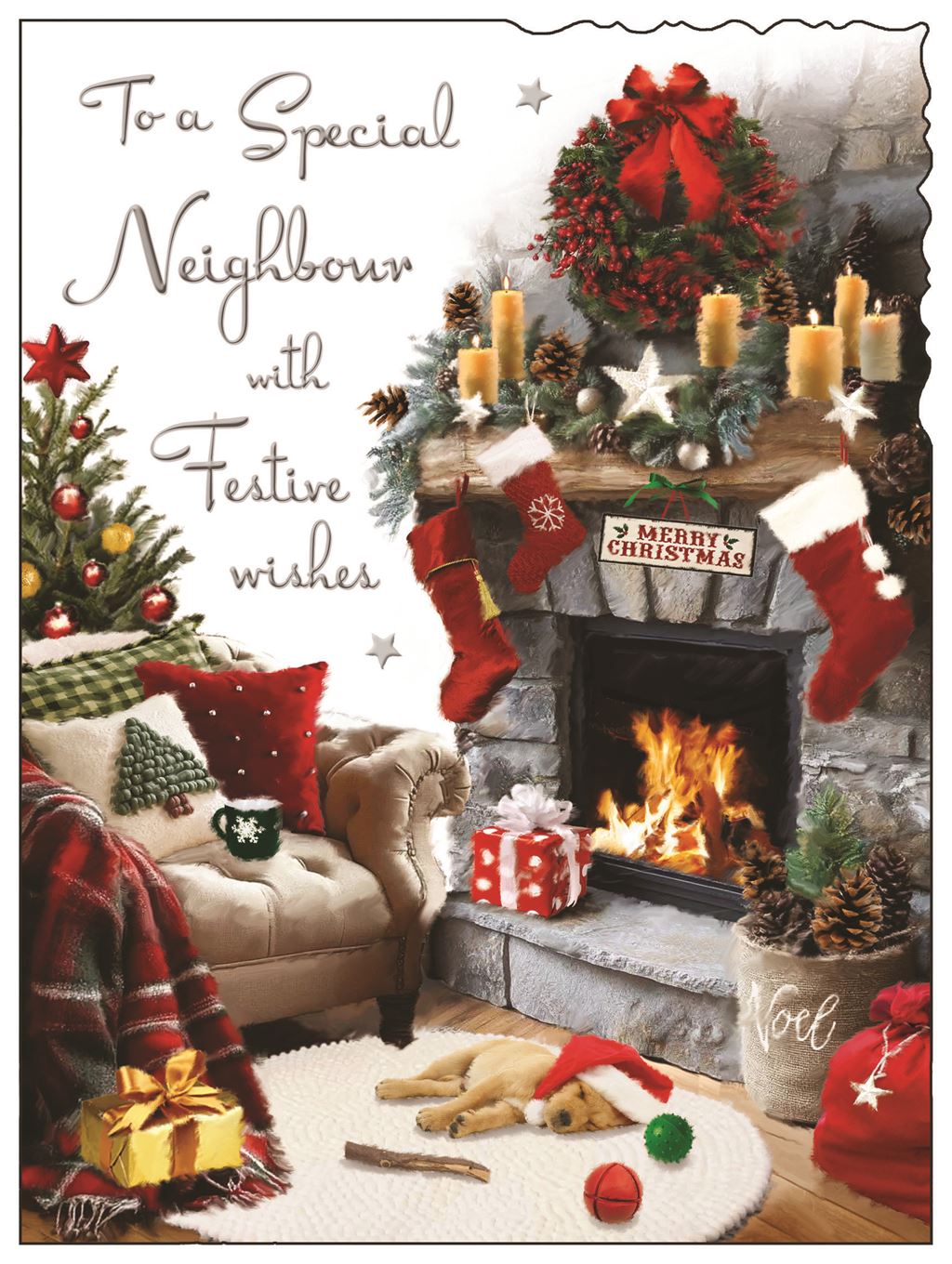 Special Neighbour (festive fireplace) - Christmas Card