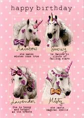 Four unicorns birthday card