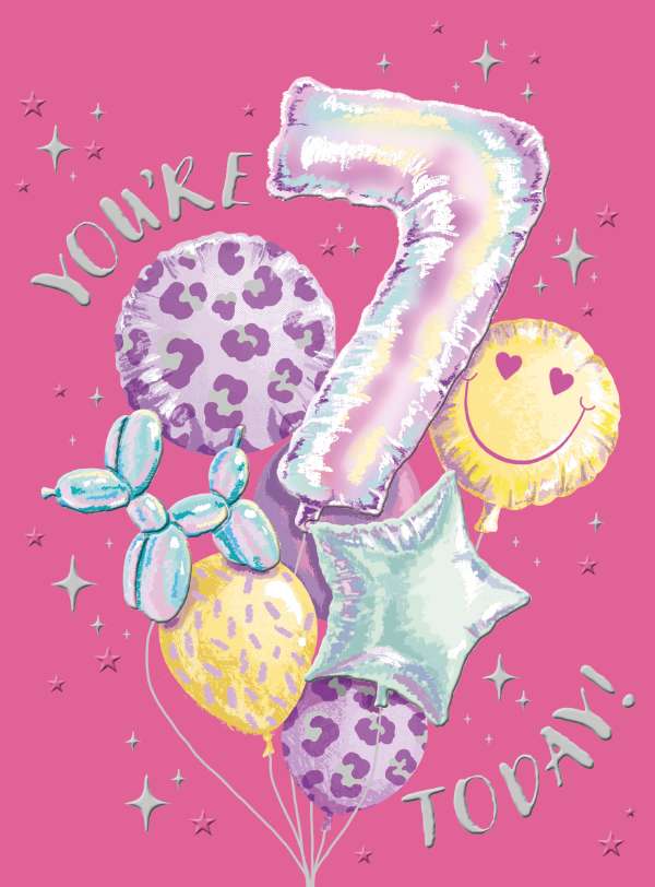 7th birthday card pink