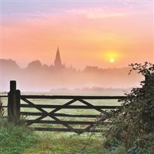 Church spire at dawn -  blank card