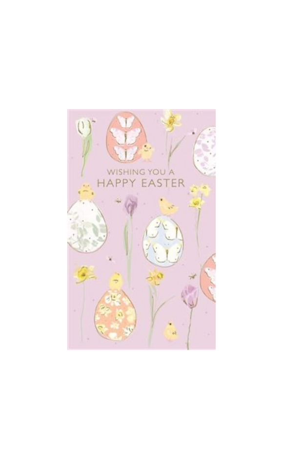 <p>This lovely pastel easter card  is decorated with decorated Easter eggs, chicks anddaffodils. </p> <p>A lovely card for someone of any age</p>
