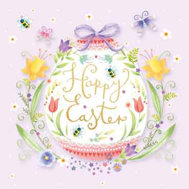 The beautiful colours of spring can really life the spirits as does the heart shaped design filled with Easter blooms and a white rabbit on this pack of 4 Easter cards.