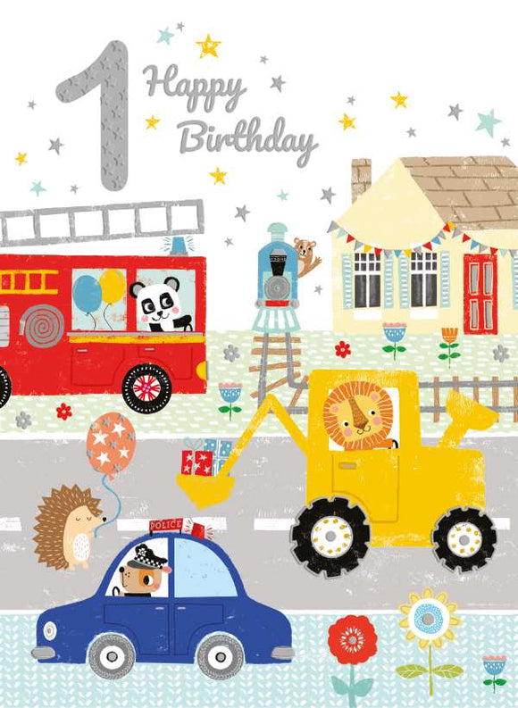 Road traffic -  1st birthday card