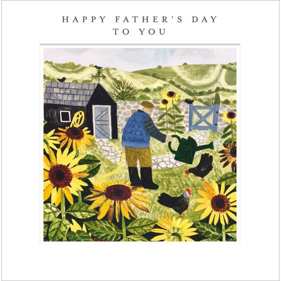 Watering the sunflowers - Father's Day card