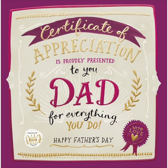 Certificate of appreciation - Father's Day card