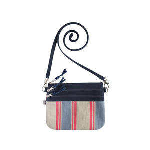 Pink striped canvas3 zip pouch