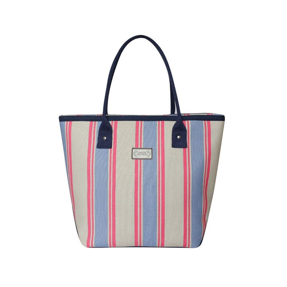 Pink striped canvas tote bag