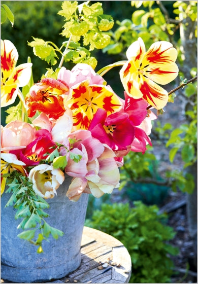 Tulips in galvanised bucket - birthday card