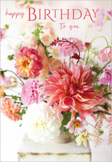 Peach dahlia bouquet - birthday card