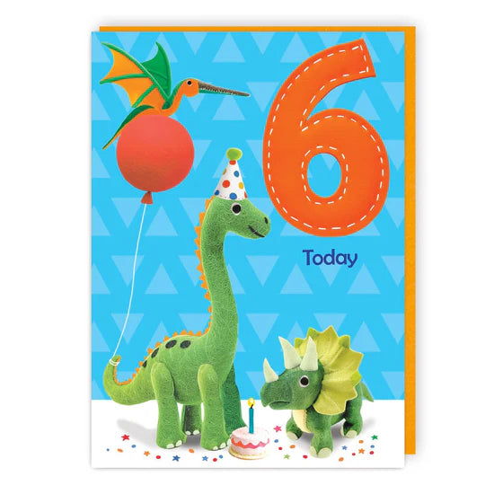 Felt Dinosaurs, 6 Today- Birthday card