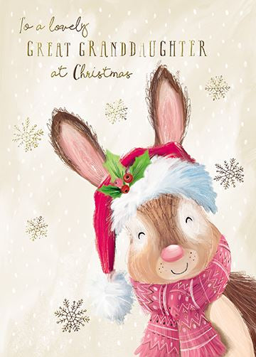 Great-Granddaughter, Cute bunny - Christmas card