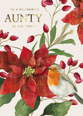 Aunty, robin on poinsetta  - Christmas card