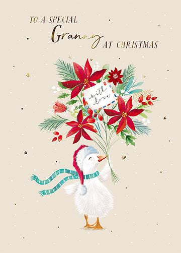 Granny, duck with flowers - Christmas card