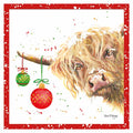 Highland cow with  baubles -Bree Merryn Christmas card