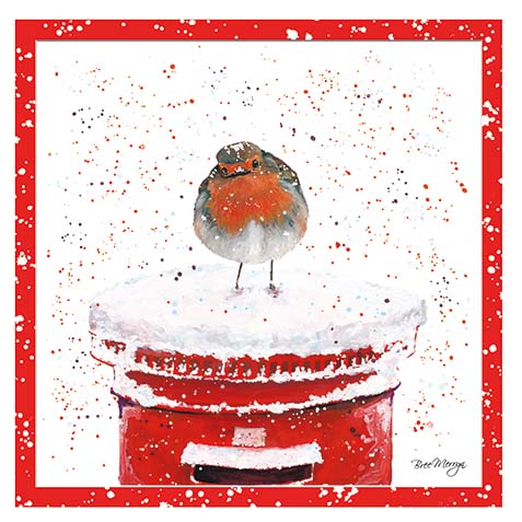 Robin on letterbox - Bree Merryn Christmas card