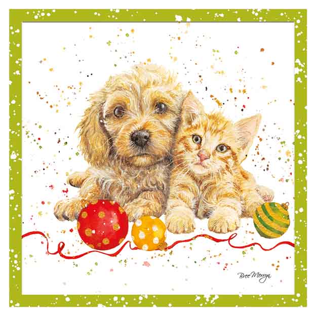 Dog and kitten - Bree Merryn Christmas card
